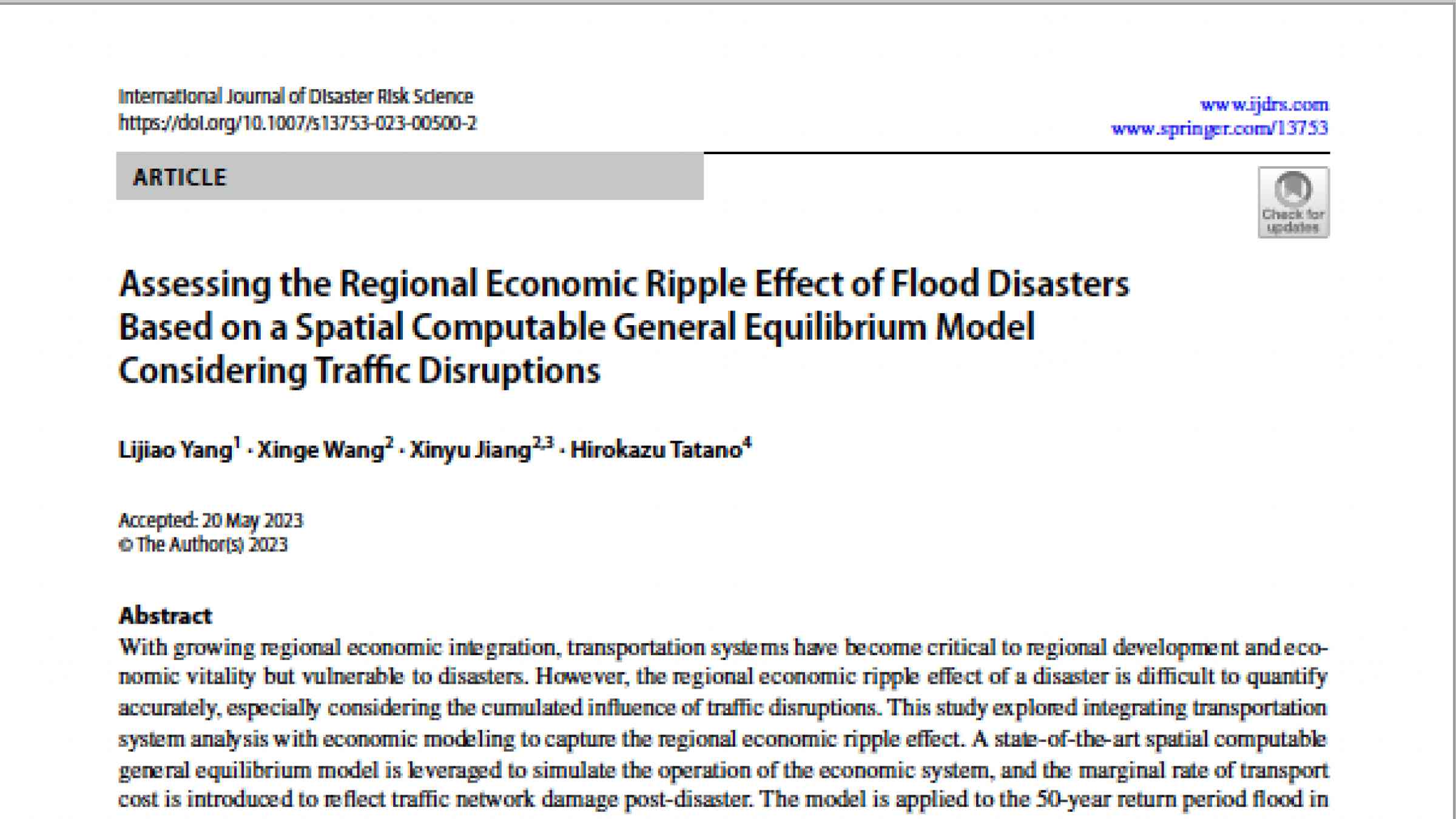Assessing the regional economic ripple effect of flood disasters based ... - Public Equilibrium Disaster